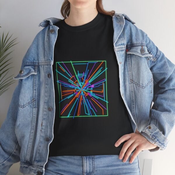 neon geometric burst tee | abstract retro lines