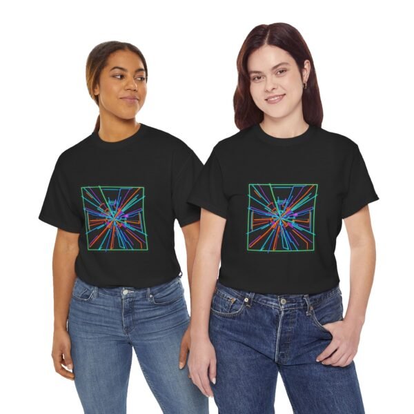 neon geometric burst tee | abstract retro lines